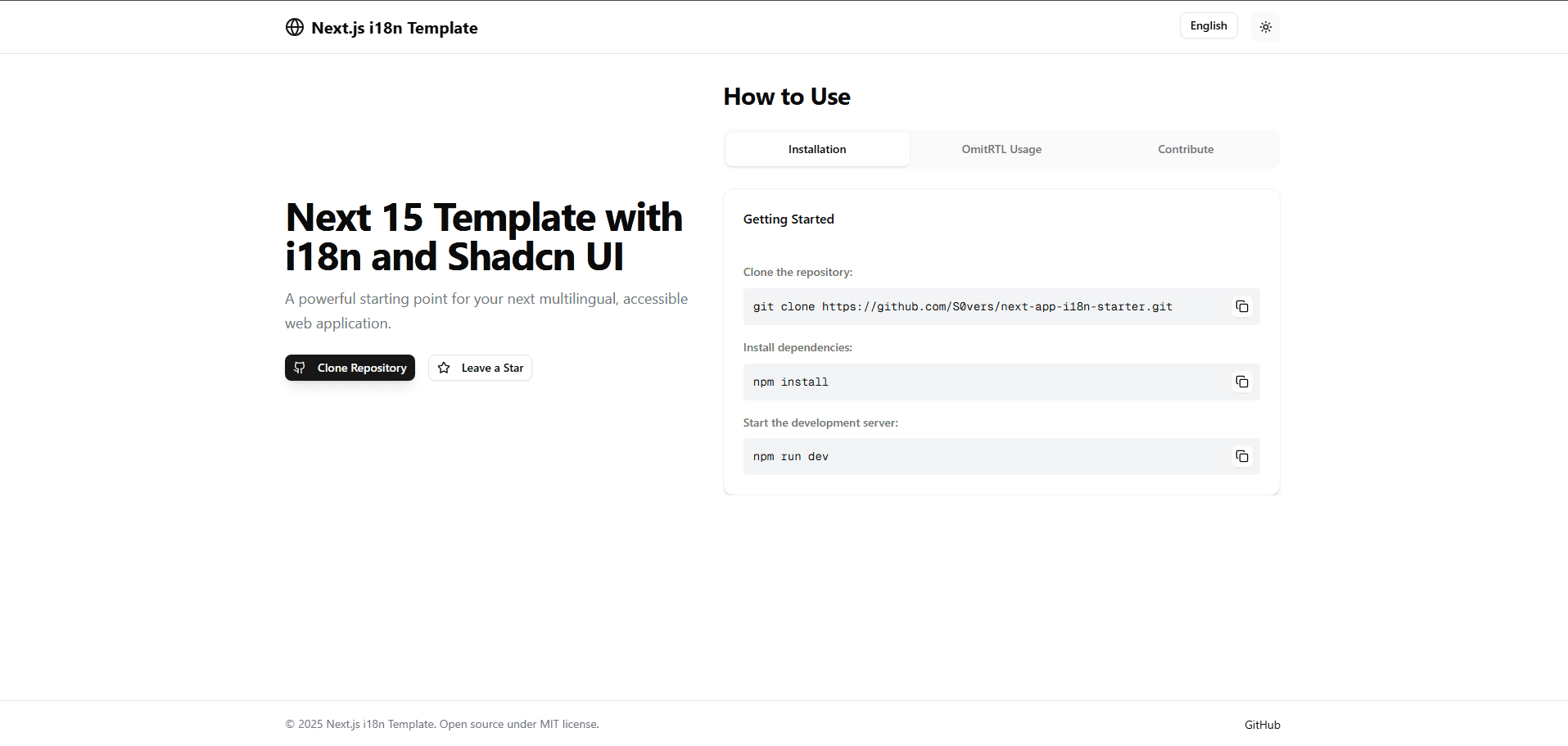 Next.js 15 Template with i18n and Shadcn UI screenshot 1